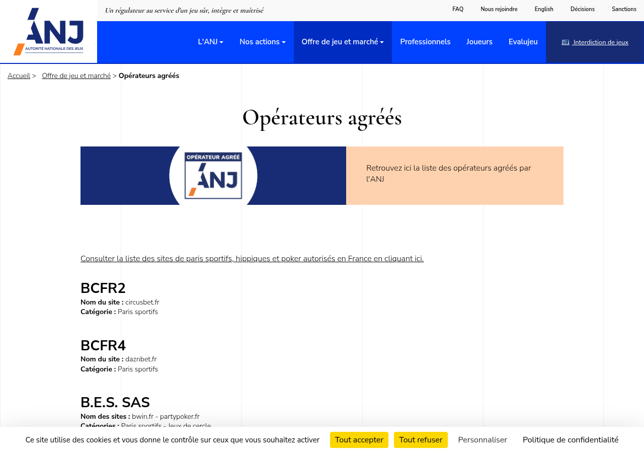 Capture de la source Autorité nationale des jeux