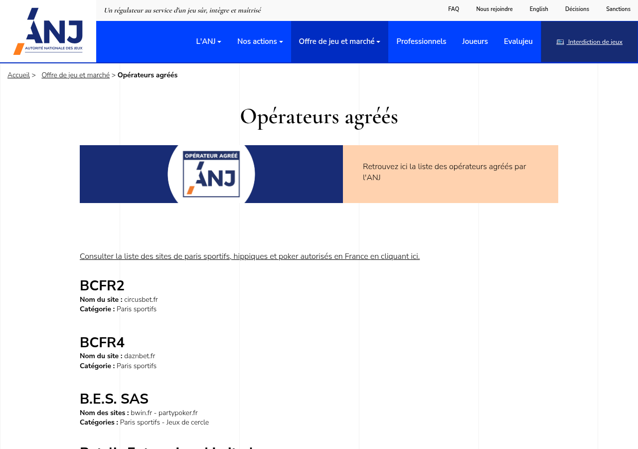 Registre ANJ consulté pour vérifier Circusbet