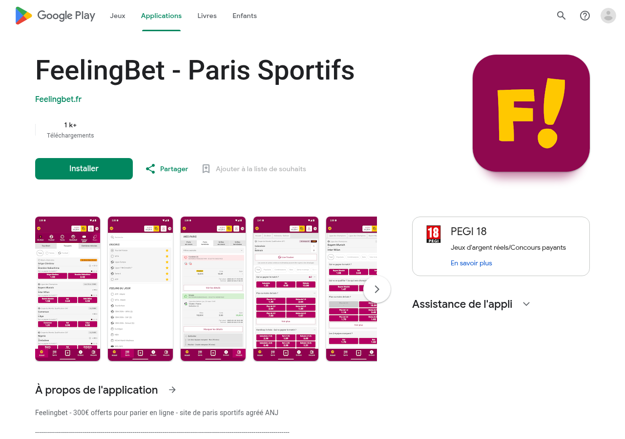 Fiche FeelingBet Paris Sportifs et avis publics sur Google Play
